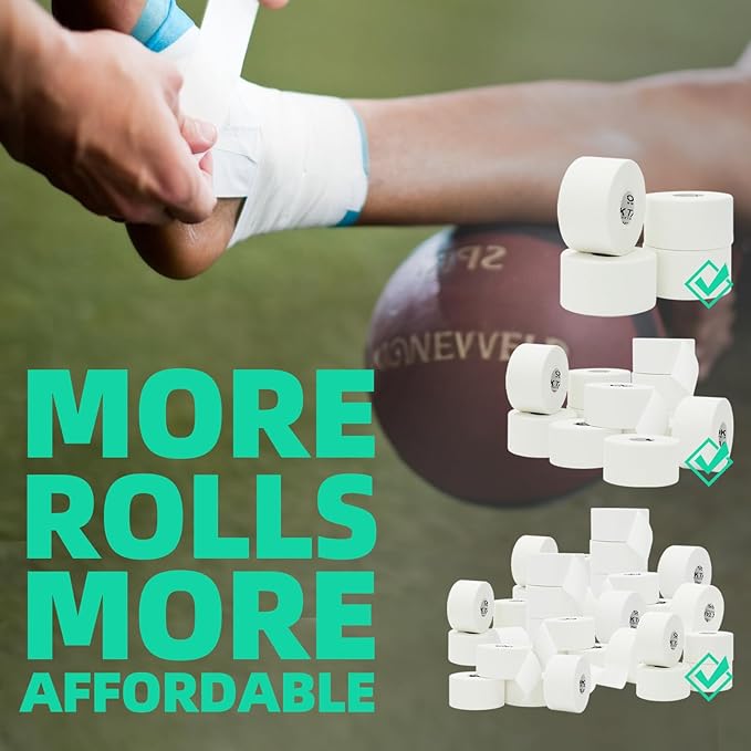 OK TAPE Athletic Sports Tape（12-Rolls) -45ft Per Roll Very Strong Tape for Athlete & Sport Trainers & First Aid Injury Wrap, Perfect for Fingers Ankles Wrist on Bat, Hockey Stick - White