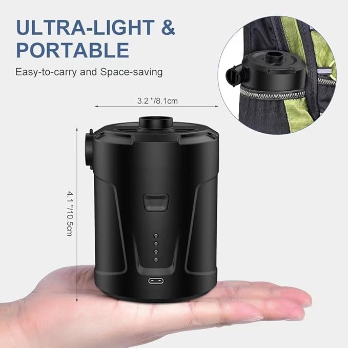 Electric Air Pump for Inflatables 5200mAh Air Mattress Pump Rechargeable Portable Mini Inflator/Deflator Pumps for Outdoor Camping, Inflatable Cushions, Air Mattress Beds, Swimming Ring Pool Toys