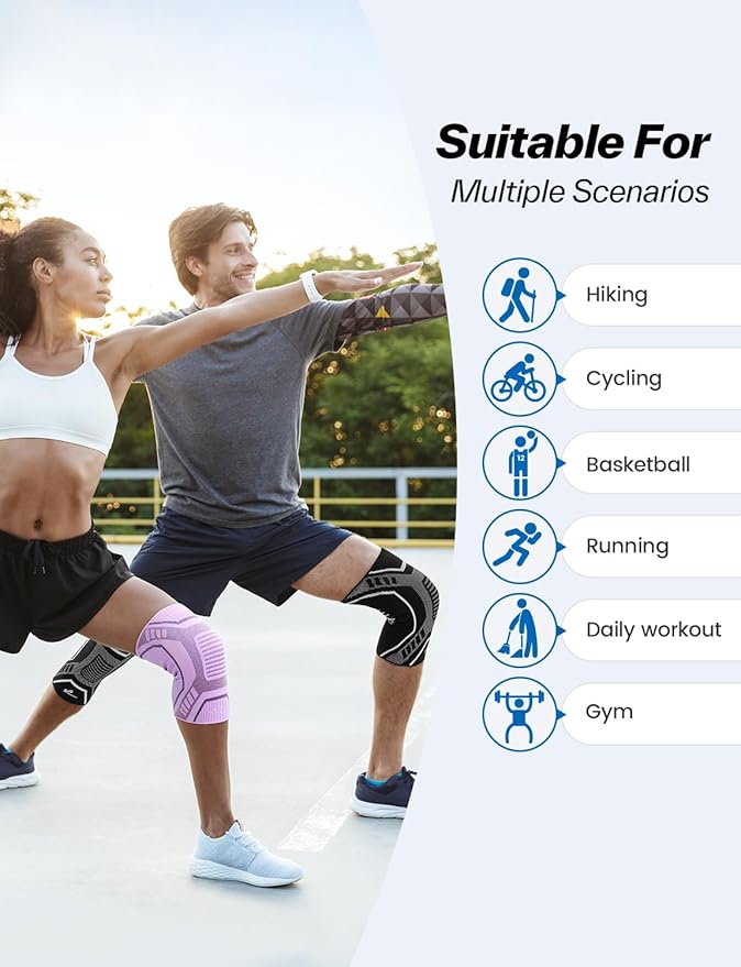 Copper Knee Brace for Men & Women - Knee Compression Sleeve with Side Stabilizers - Knee Support for Running, Hiking, Working, Basketball, Volleyball, Gym, Meniscus Tear, ACL, Arthritis Knee Pain Relief, A Pair (Pink-Purple, X-Large(19"-22"))