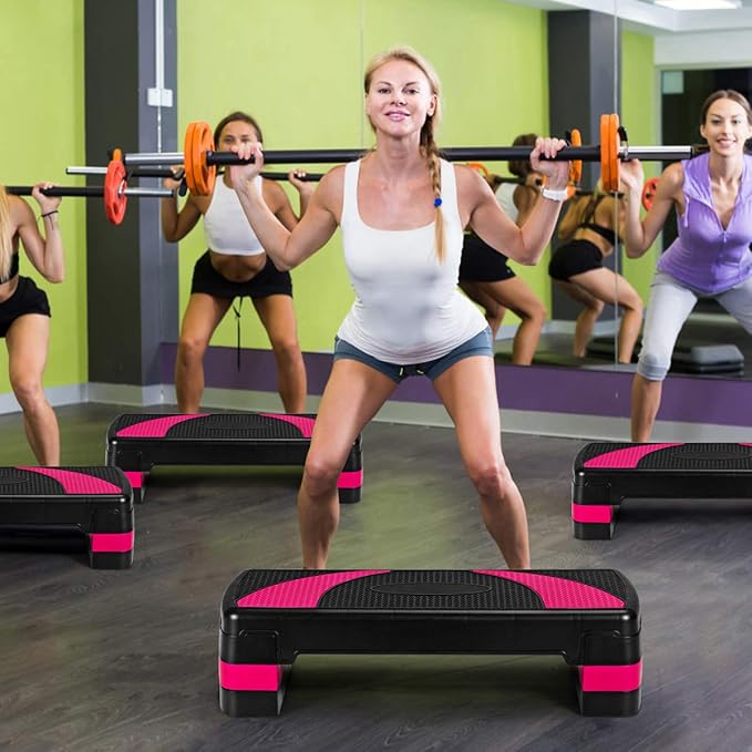 GYMAX Adjustable Aerobic Stepper, 3-Level Height Workout Platforms with Non-slip Pads, Shock-absorb & Anti-slip Surface, 31” Exercise Step Platform with Detachable Risers