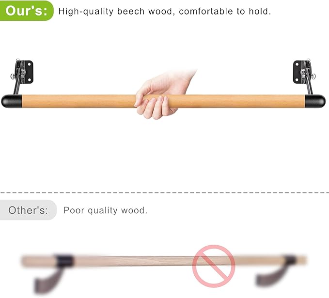 Kipika Wall Mounted Traditional Solid Wood Ballet Barre System, Freestanding Ballet Barre, Stretch/Dance Bar for Home Workout Dance Equipment, Durable Metal Support, Height Adjustment