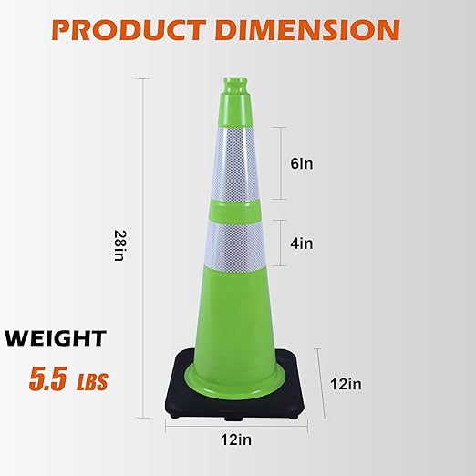 4 Pack 28" Green Traffic Safety Cones with Weighted Black Base – High-Visibility PVC Cones for Construction Sites, Parking Lots & Crowd Control (28 inch -4 Pack)