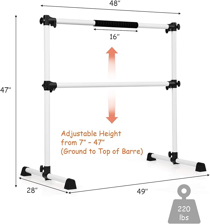 GOFLAME Ballet Barre Portable Double, 4FT Freestanding Ballet Barre Adjustable, Heavy Duty Dancing Stretching Ballet Bar for Home, Dance Barre, Fitness Ballet Bar