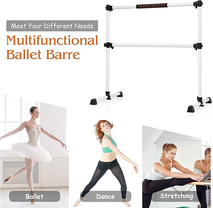 GOFLAME Ballet Barre Portable Double, 4FT Freestanding Ballet Barre Adjustable, Heavy Duty Dancing Stretching Ballet Bar for Home, Dance Barre, Fitness Ballet Bar