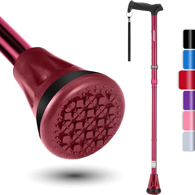 REHAND Walking Cane - Foldable, Adjustable, Collapsible Walking Canes for Men & Women, Heavy Duty All Terrain Tip, with Travel Bag | Walking Sticks for Seniors & Adults
