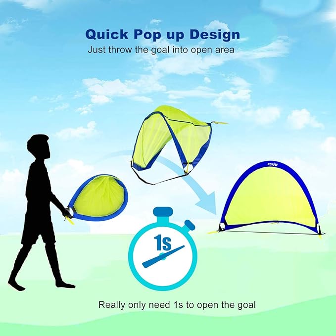 Poray Soccer Goal for Kid Easy-up Set of Two Portable Soccer Net 210D Oxford with 8 Field Marker Cones Extra Stakes Fun for Backyard and Soccer Training