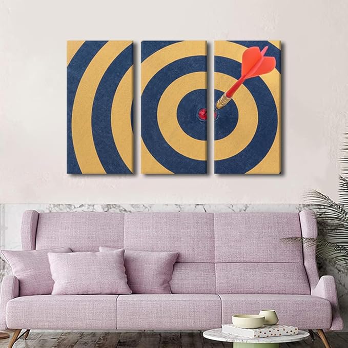 Sports Theme Pictures Wall Art 3 Panel Dart Hits the Bullseye Paintings Canvas Wall Art for Living Room Bedroom Bathroom OfficeBar Club Artwork House Wall Decor Framed Ready to Hang(24" Wx36 H)