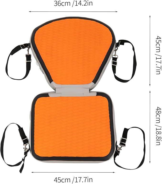 Inflatable Kayak Seat, Universal Paddle Board Seat, Thicken Seat Cushion for Kayak with Foldable Back Support Adjustable Back Strap for Sit On Top Kayaks Canoes Fishing Boats 17.7*18.8*17.7in (Orange)