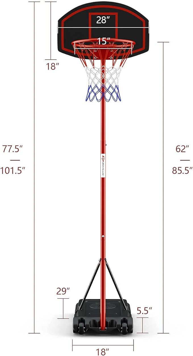 Goplus Portable Basketball Hoop, Height Adjustable Basketball Goal System [6.5FT-8.5FT] w/Shatterproof Backboard, Fillable Base & Wheels, Basketball Stand for Adult Kids, Indoor Outdoor Use