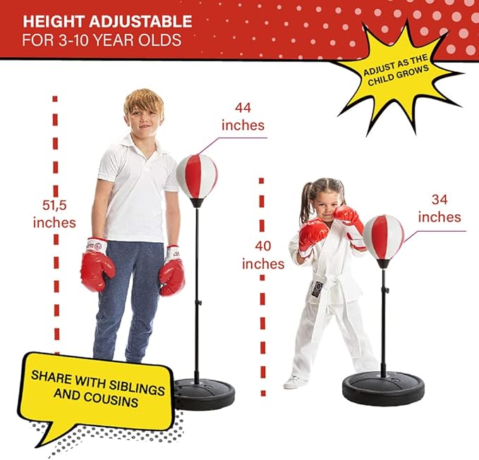 Whoobli Punching Bag for Kids and Toddler Incl Boxing Gloves| 3-10 Years Old Adjustable Kids Punching Bag with Stand| Sports Toy for Boys| Ideal Christmas Birthday Gift for Children