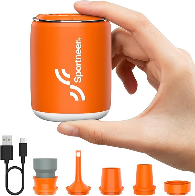 Sportneer Mini Air Pump: 1600mAh Rechargeable Air Pump for Inflatables with Hook, Magnetic and Light Function, Air Mattress Pump for Pool Floats, Sleeping Pads, Swimming Ring, Vacuum Storage Bags