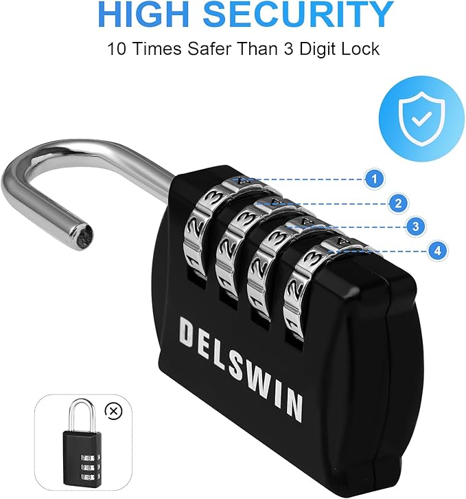 DELSWIN Combination-Padlock 4-Digit-Gym-Locker-Lock - 12 PCS Resettable Combo Lock for Toolbox School Employee Locker Weatherproof Travel Locks for Luggage Backpack Gate Shed