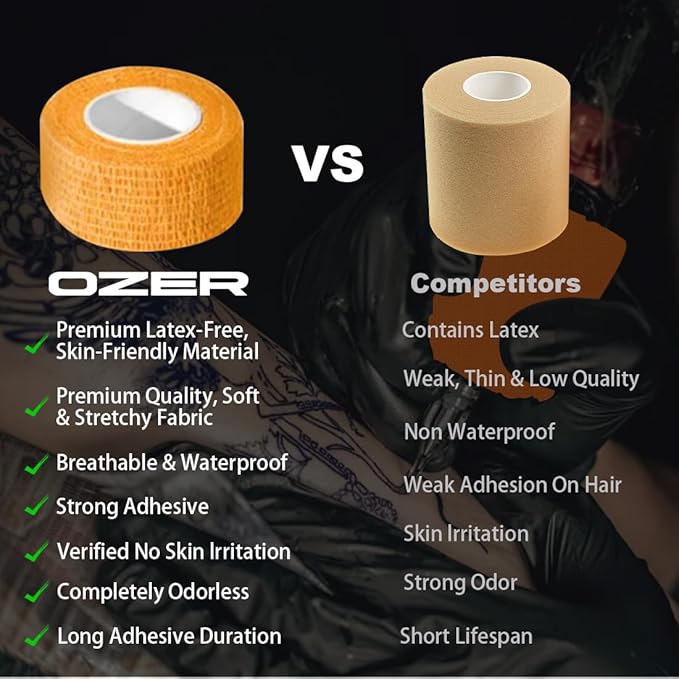 OZER 12 Pack 1 Inch x 5 Yards Self Adhesive Bandage Breathable Cohesive Bandage Wrap Rolls Elastic Self-Adherent Tape for Stretch Athletic, Sports, Wrist, Ankle (1 lnch Black, 1lnch)