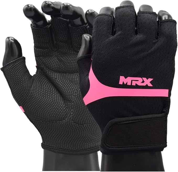MRX Weight Lifting Gloves for Women Breathable Workout Gloves Anti Slip Padded Shock-Absorbing Extra Grip Palm Protection Half Finger Exercise Gloves for Gym, Cycling, Training, Weightlifting