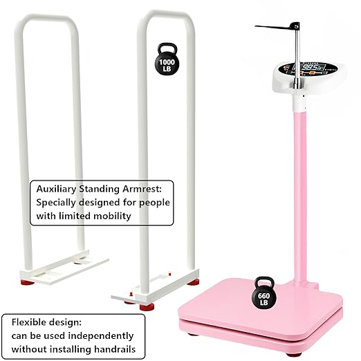 Armrest Electronic Medical Height and Weight Scale,20" L x 12" W x34 H, Up to 420lb Weight Capacity, 75” Height Measurement, LCD Display, USB Charging, Temperature Display (Fresh Green)