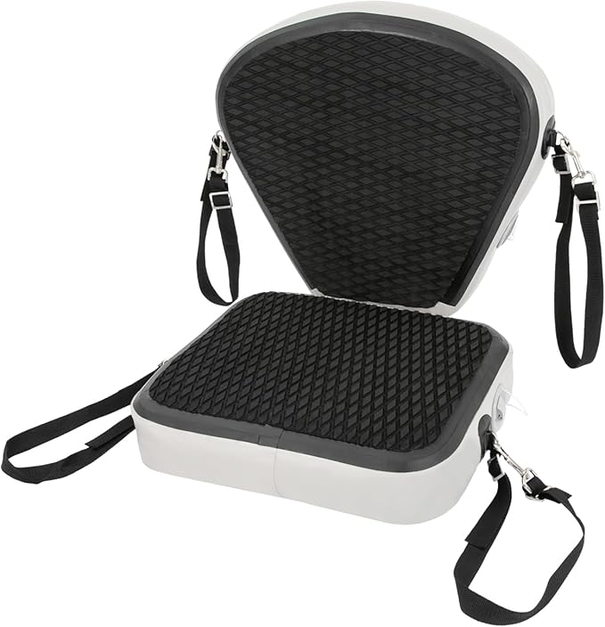 Inflatable Kayak Seat, Universal Paddle Board Seat, Thicken Seat Cushion for Kayak with Foldable Back Support Adjustable Back Strap for Sit On Top Kayaks Canoes Fishing Boats 17.7*18.8*17.7in (Black)