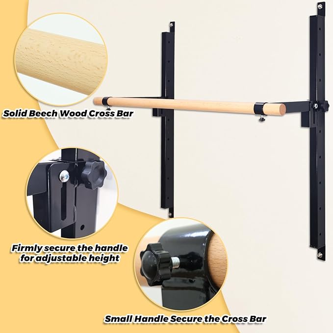 Wall Mounted Ballet Barre Adjustable Ballet Bar Foldable Dance Bar-Fully Adjustable -Solid Beech Wood Bar,Ballet workout Fitness Equipment Pull Up Stretch Never move