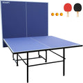 Folding Rolling Table Tennis Table Regulation Ping Pong Table with 2 Paddles 2 Balls 1 Net and Post Set Fold-Up Design 4 Wheels for Easy Movement, BLUE