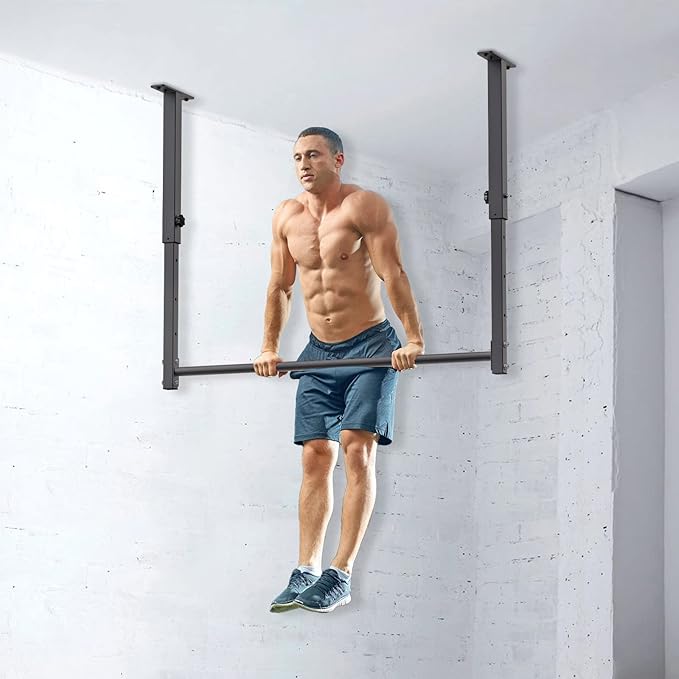 Kipika 48" Ceiling Mounted Pull Up Bar, Heavy Duty Multi-Grip Chin Up Bar,Mounted Pull Up Bar, Adjustable Height, Pull Up Bands for Chin Ups & Body Stretching, Ideal for Home Gym and Strength Training
