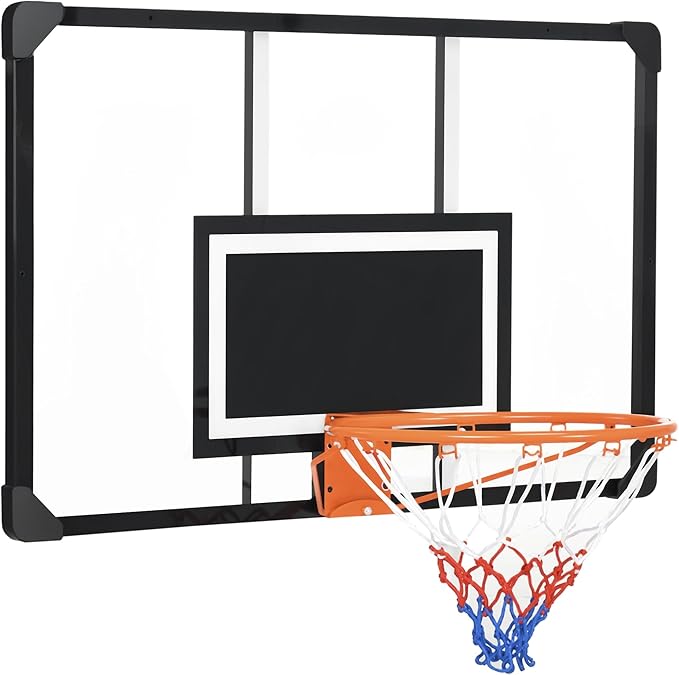 Soozier Wall Mounted Basketball Hoop with 45" x 29" Shatter Proof Backboard, Durable Rim and All-Weather Net for Indoor and Outdoor Use