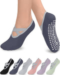 6 Pairs Grip Pilates Socks for Women, Non-slip Yoga Athletic Socks for Barre Ballet Barefoot Workout Hospital