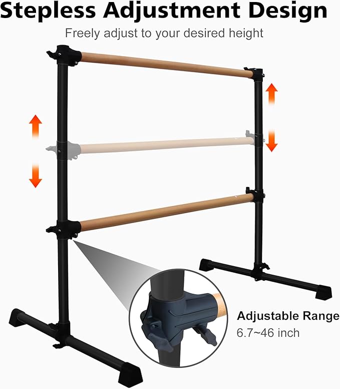 4FT/6FT Height Adjustable Double Ballet Barre, Freestanding Portable Stretching Dance Bar for Home, Heavy Duty Exercise Equipment for Kids & Adults with Anti-Slip Rubber Pads