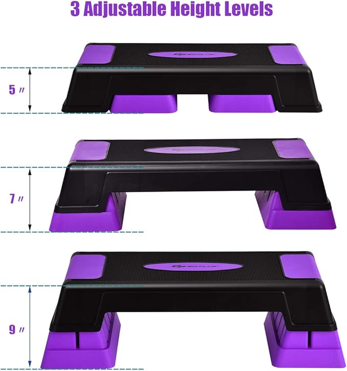 Goplus 30'' Aerobic Stepper with Risers, 5” 7” 9” Levels Height Adjustable, Workout Fitness Exercise Step Platform Trainer with Non-Slip Foot Pads, for Home/Gym