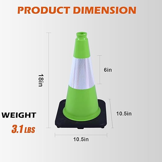 8 Pack 18" Green Traffic Safety Cones – High-Visibility PVC Cones with 6" Reflective Bands & Weighted Black Base for Construction, Parking, and Crowd Control(18 inch-8Pack)