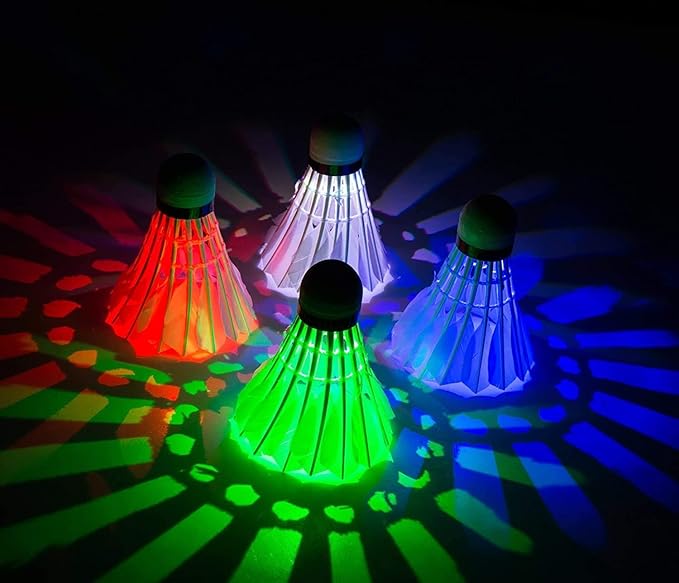 Arespark LED Badminton Shuttlecock, Dark Night Colorful LED Goose Feather Glow Birdies Lighting, Light Up Shuttle-Cocks Badminton Balls for Outdoor & Indoor Sports Activities