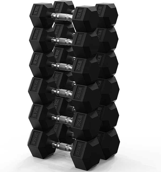 PAPABABE Hex Dumbbell Set 45-550 lb, Rubber Encased Home Gym Dumbbells, Weights Dumbbells for Women & Men, Hand Weight for Strength Training