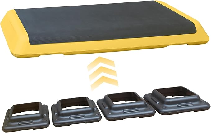 43'' Exercise Aerobic Step Platform, Adjustable Fitness Stepper with 4 Stackable Risers, Aerobics Stepper Workout Stepper for Home Gym Cardio Strength & Training