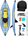 OCEANBROAD Inflatable Sit-in Kayak, 1 Person/2 Person Blow Up Kayak for Adults with Paddle, Kayak Seat, Pedal, Hand Pump and Bag, Blue/Sky Blue