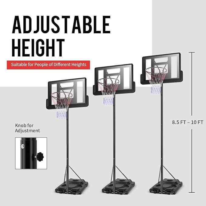 Giantex Portable Basketball System, Height Adjustable 8.5-10 Ft Outdoor Indoor Basketball Stand for Kids Youth, 39 Inch Backboard