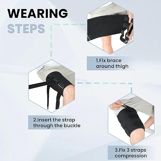 Hamstring Compression Sleeve with 3 Adjustable Straps,Thigh Compression Sleeve for Men Women,Thigh Wrap Compression for Pulled Hamstring,Groin ,Quad,Hamstring Brace for Hamstring Injury, Leg Brace for Upper Thigh support (Black, Large)