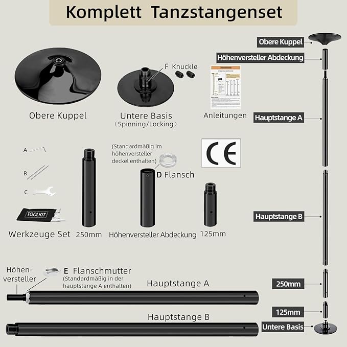 Dance Pole Set -Premium Height Adjustable 7.38-8.85ft Portable 45mm Diameter 360°Spinning Dancing Pole for Home,200KGS Capacity,Drill-Free Installation with Floor-to-Ceiling Stability