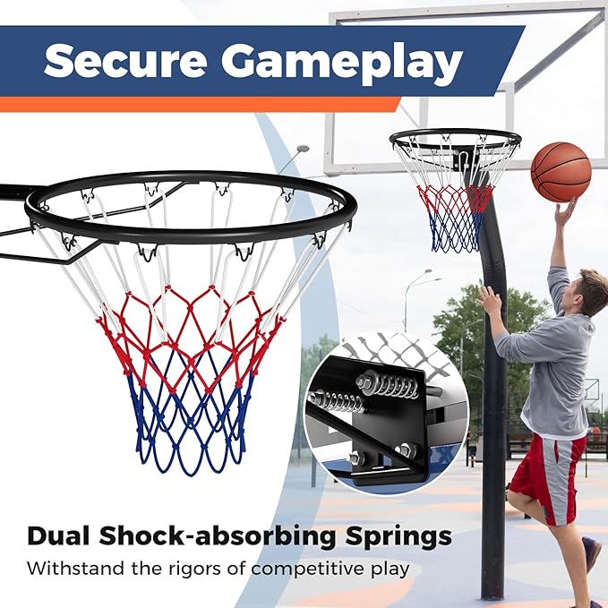 Goplus 18’’/15’’ Replacement Basketball Rim, Wall Door Mounted Basketball Hoop with All Weather Net, Indoor Outdoor Hanging Basketball Rim Goal Outside