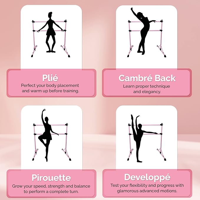 New & Improved 4 Ft Steel Double Ballet Barre with Carry Bag and Beginner Guide,Adjustable&Portable Ballet Barre for Home and Gym,Quality Ballet bar Anti-Wobble,Stretching Dance bar