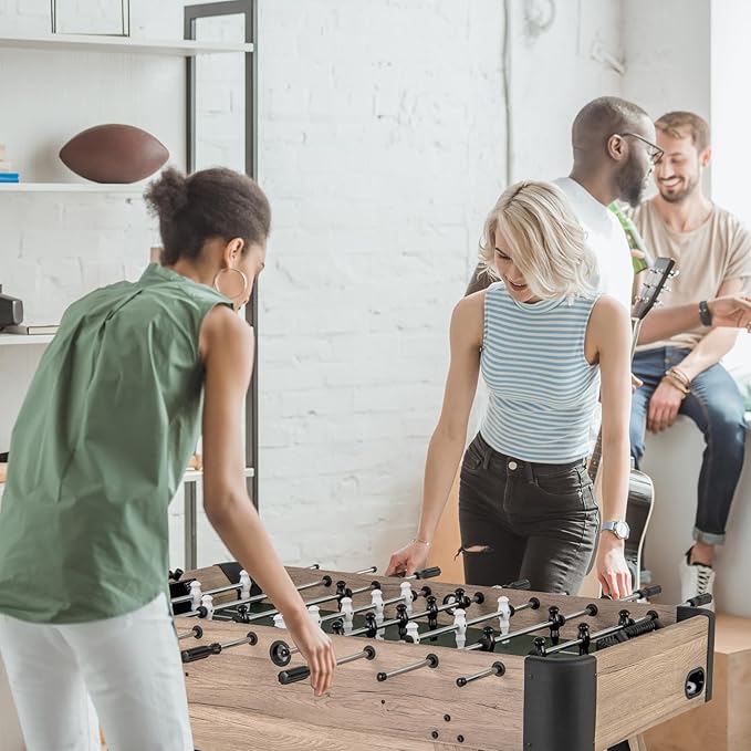 Giantex 54 Inch Foosball Table - Wood Football Table Competition Sized, Arcade Soccer Game Table with 2 Balls, Full Size Foosball Table Adult Size for Kids Teens, Home, Game Room, Oak