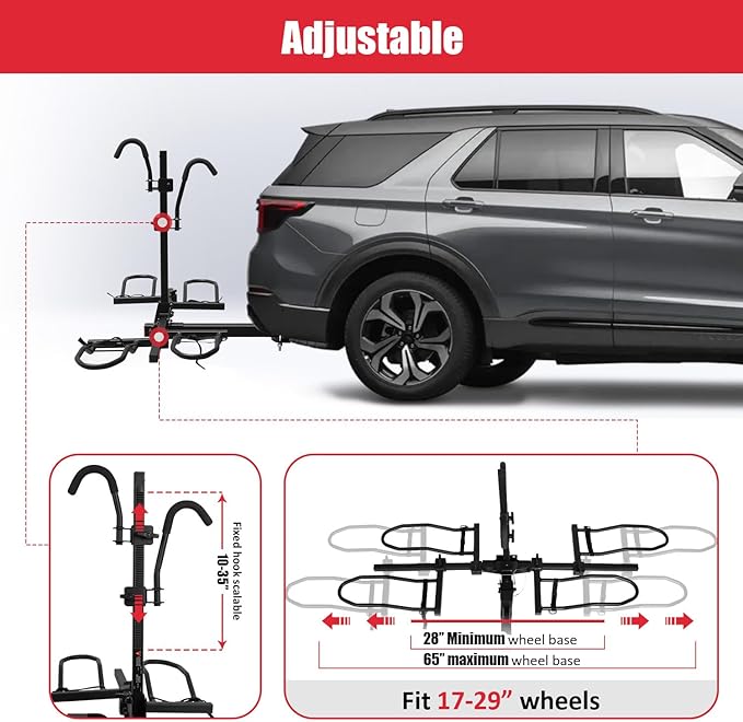 FORWODE Bike Rack Hitch Mount Platform Bike Rack, 2-Bike 200 lbs Capacity, Wobble-Free, Fits Up to 5" Fat Tires, 2" Receiver, E-Bikes & MTB (HBS12G)