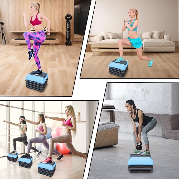 Exercise Aerobic Step Platform,Adjustable Height Fitness Stepper Stackable Risers, Aerobics Stepper Workout Stepper for Gym Home Cardio Strength & Training
