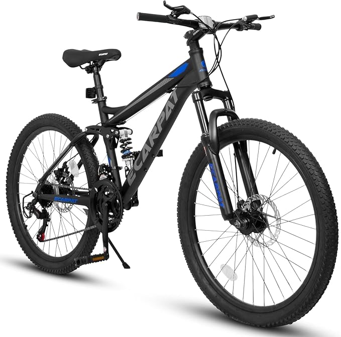26 Inch Mountain Bike Dual Suspension for Mens Boys, 21 Speeds Steel Women Girls Mountain Bike Summer Travel Trip, Disc Brakes Adult Teens Sport Men Women Bicycle for Trail Commuter City Road