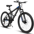 24/26/27.5 Inch Mountain Bike, Dual Full Suspension 21 Speed Womens Mens Mountain Bikes, Commuter Bike with Carbon Steel Frame and Dual Disc Brakes