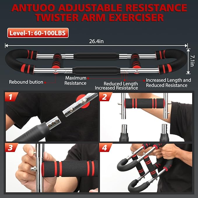 Twister Arm Trainer, Adjustable 3 Resistance Levels 60-100 lbs, Chest Workout Equipment, Arm Trainer, Twister Arm Trainer for Men & Women