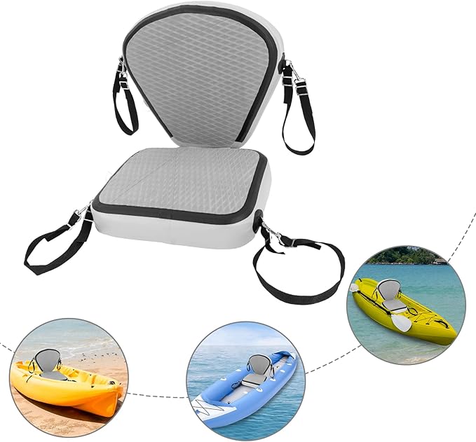 Kayak Seat Inflatable Padded Boating Seat PVC Portable Thicken Seat Cushion w/Back Support Adjustable Strap for Kayaking Canoeing Drifting Rafting Fishing Adolescents and Adults (Grey)