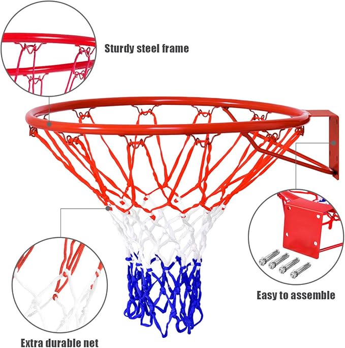 Goplus 18’’/15’’ Replacement Basketball Rim, Wall Door Mounted Basketball Hoop with All Weather Net, Indoor Outdoor Hanging Basketball Rim Goal Outside