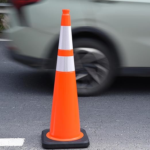 4 Pack 36" Orange Traffic Safety Cones with Weighted Black Base – Durable High-Visibility PVC Cones for Driveways, Work Zones, Parking Lots & Event Control (Orange, 36 inch -4 Pack)
