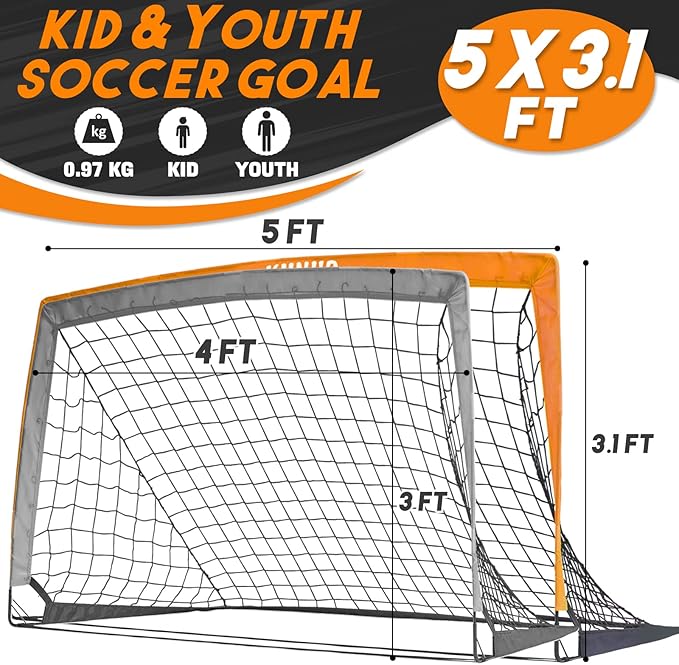 Kids Soccer Goal for Backyard, 5×3, 6×4, 9×5FT Easy Foldable Soccer Practice Net with Portable Carrying Bag for Toddler Youth Adult Soccer Training Equipment Outdoor Sports Game