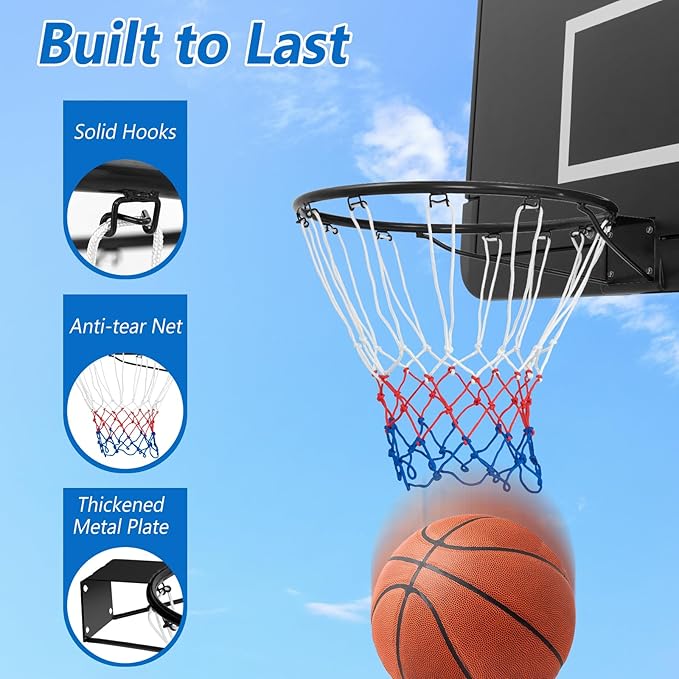 Goplus 18’’/15’’ Replacement Basketball Rim, Wall Door Mounted Basketball Hoop with All Weather Net, Indoor Outdoor Hanging Basketball Rim Goal Outside