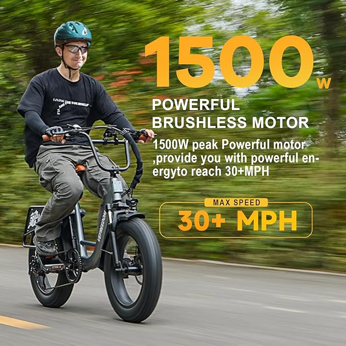 1500W Peak Electric Bike for Adults, 48V 20Ah Removable Battery Max Range 80Miles & 30MPH Electric Bicycle, 20''×4.0" Fat Tire Ebike,Fast Cargo Ebikes,Commute Mountain E-Bike UL Certified