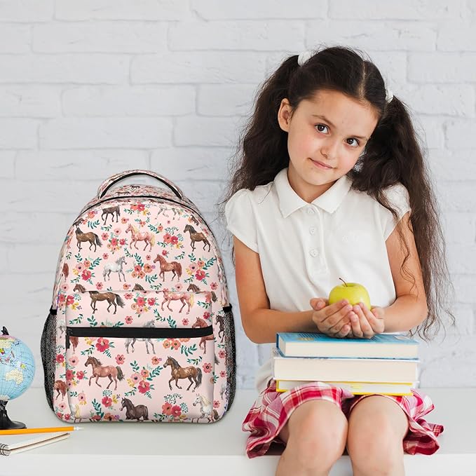 Horse Backpack for Boys Girls Bookbags Lightweight Adjustable Elementary Middle High School Bags for Kids Children Teenagers Travel Daypack Laptop Hiking Backpacks